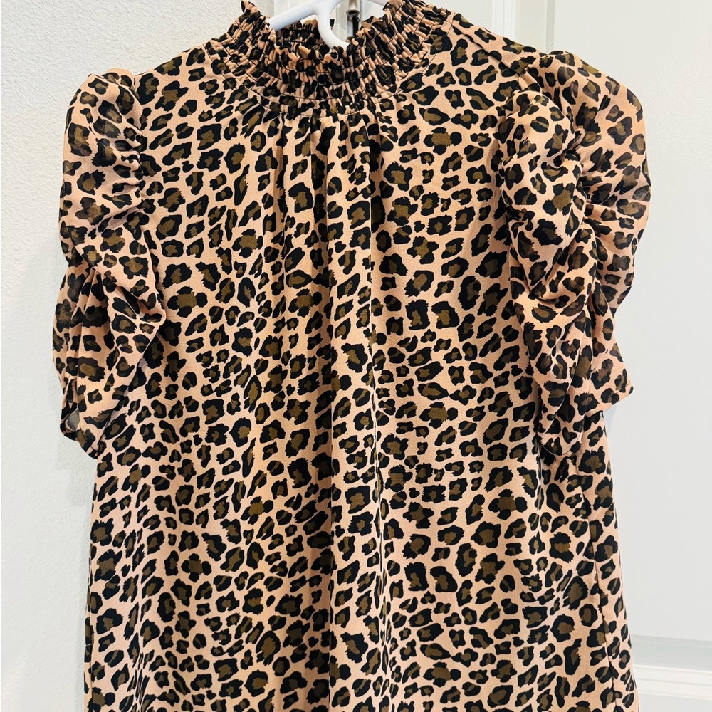 Pleione Leopard Print Blouse - Black and Tan
